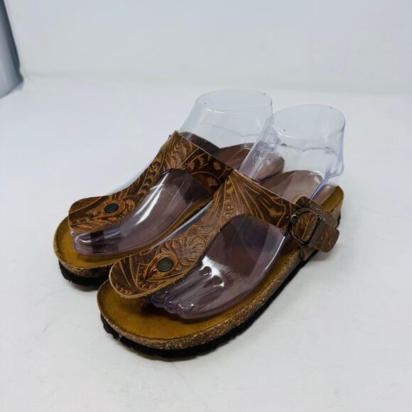 Five Worlds Women’s Size 6 Tooled Leather Comfort Sandals | Western Boho Style - Picture 14 of 14